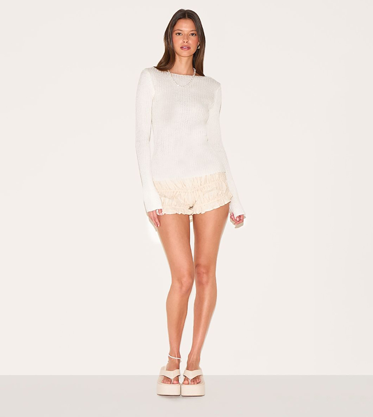 Ribbed Knitted Long Sleeves Top