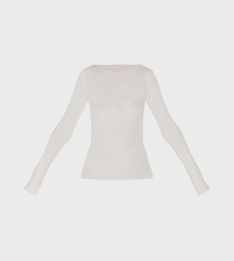 Ribbed Knitted Long Sleeves Top
