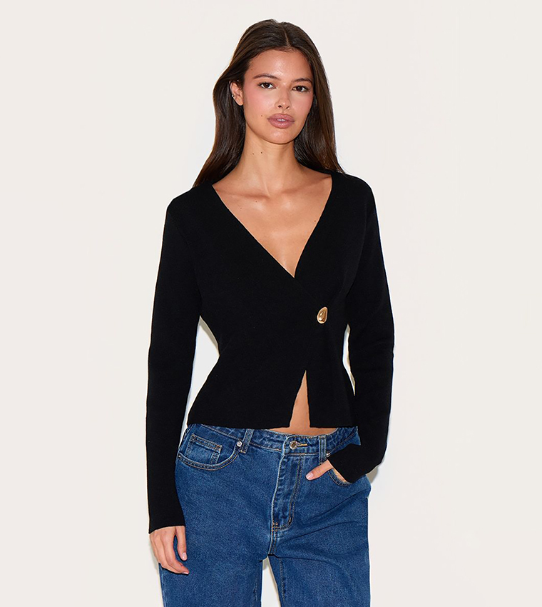 Asymmetric Compact Knitted Cardigan