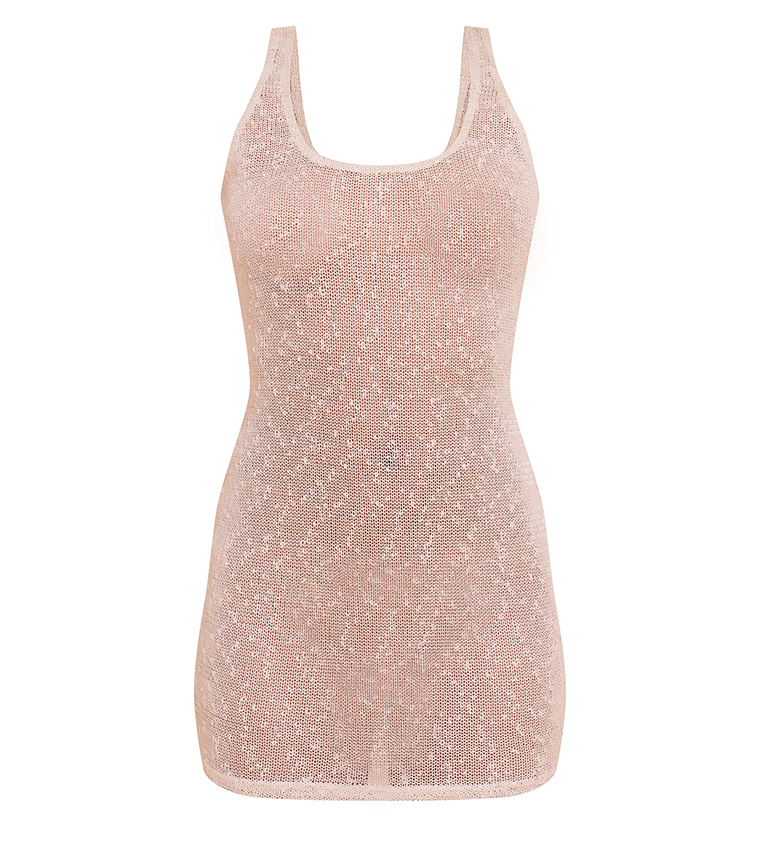 Sequined Sheer Crew Neck Mini Dress