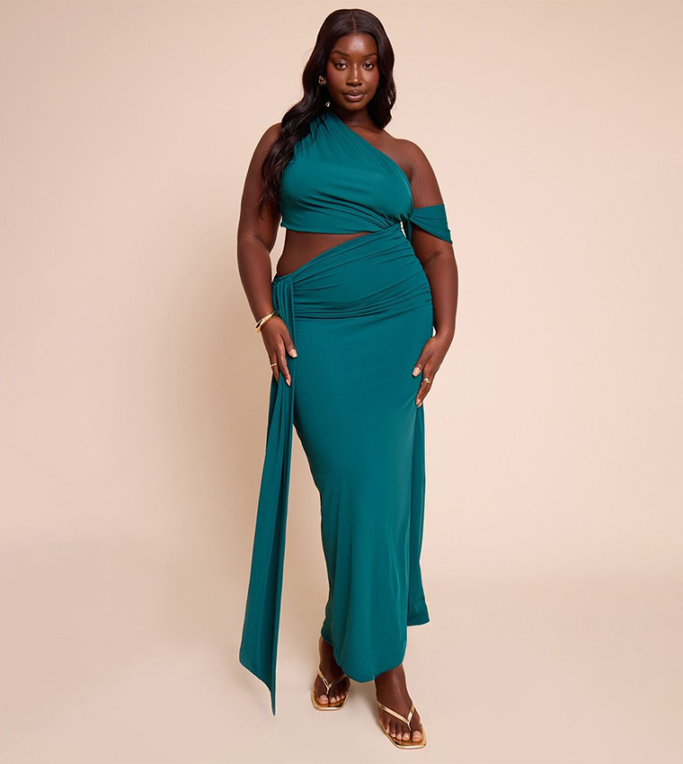 Curve Soft Touch Ruched Asymmetric Cut Out Maxi Dress