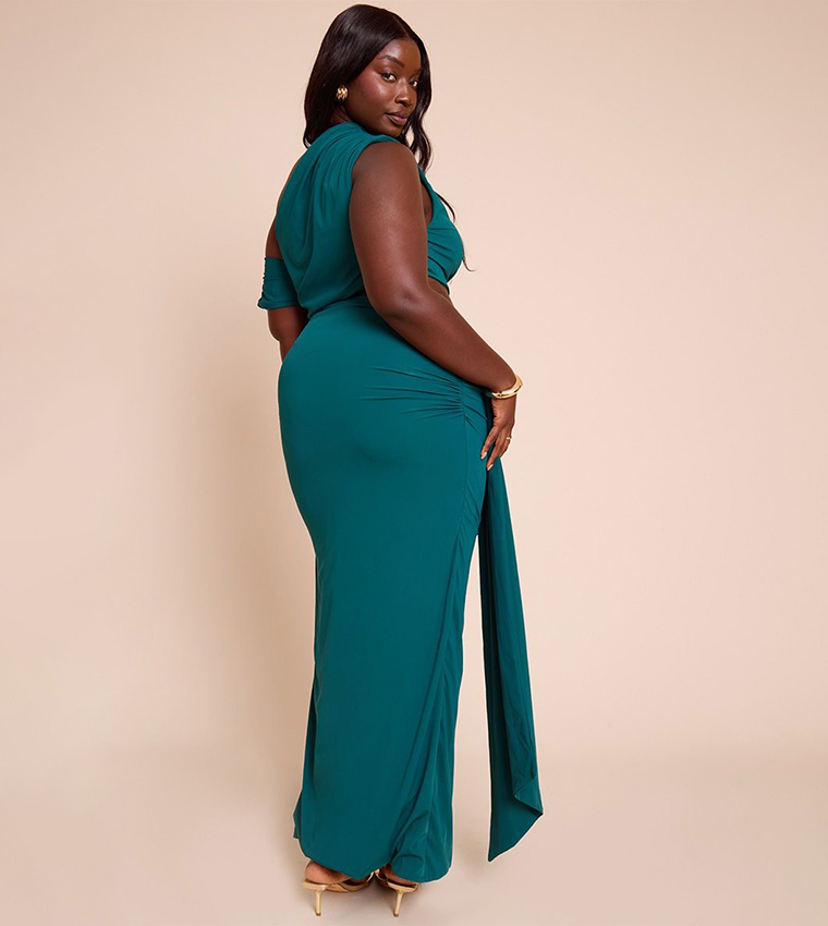 Curve Soft Touch Ruched Asymmetric Cut Out Maxi Dress