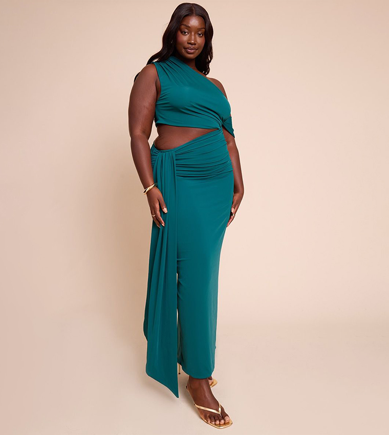 Curve Soft Touch Ruched Asymmetric Cut Out Maxi Dress
