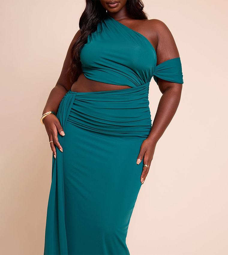 Curve Soft Touch Ruched Asymmetric Cut Out Maxi Dress