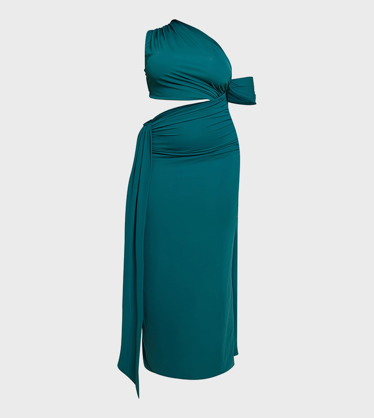 Curve Soft Touch Ruched Asymmetric Cut Out Maxi Dress