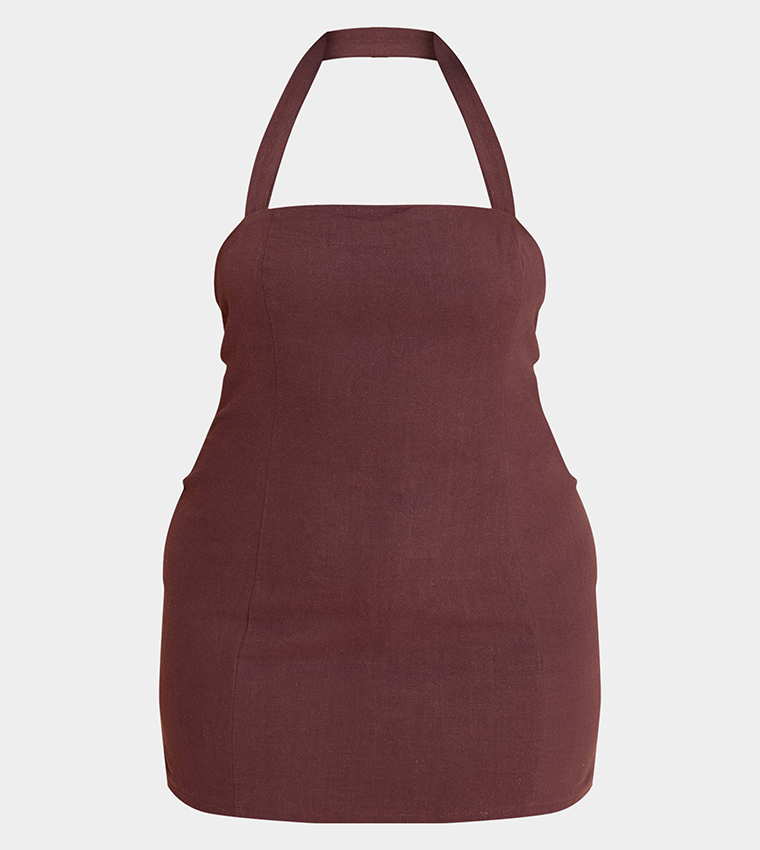 Curve Premium Linen Halterneck Mini Dress