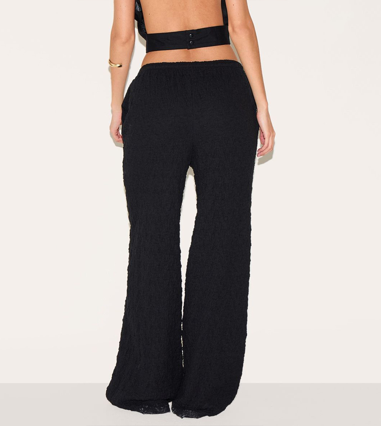 Textured Jersey Drawstring Waist Wide Leg Trousers