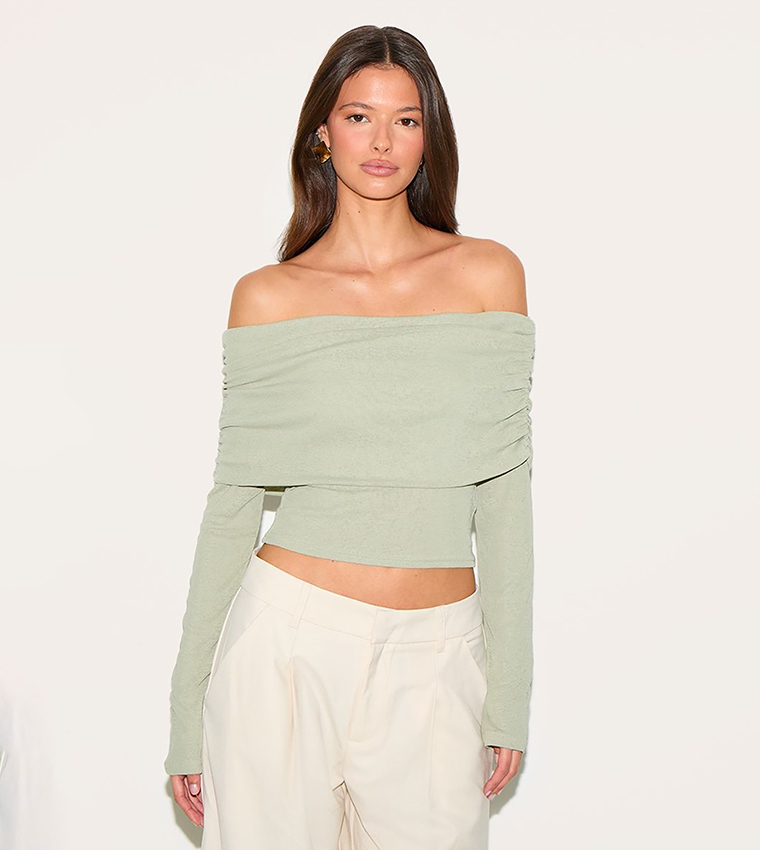 Bardot Ruched Crop Top