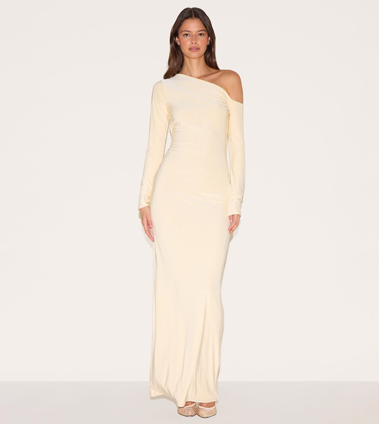 Butter Double Slinky Asymmetric Neckline Maxi Dress