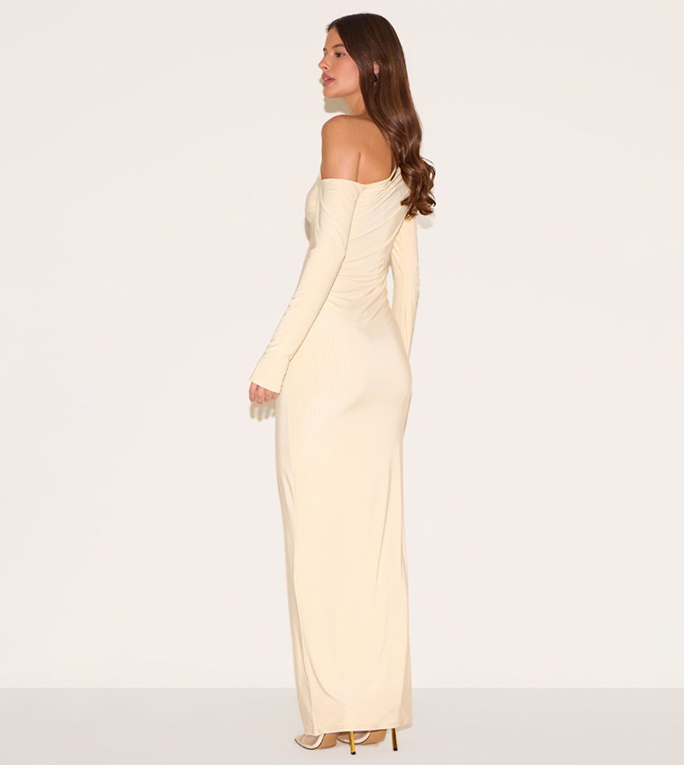 Butter Double Slinky Asymmetric Neckline Maxi Dress