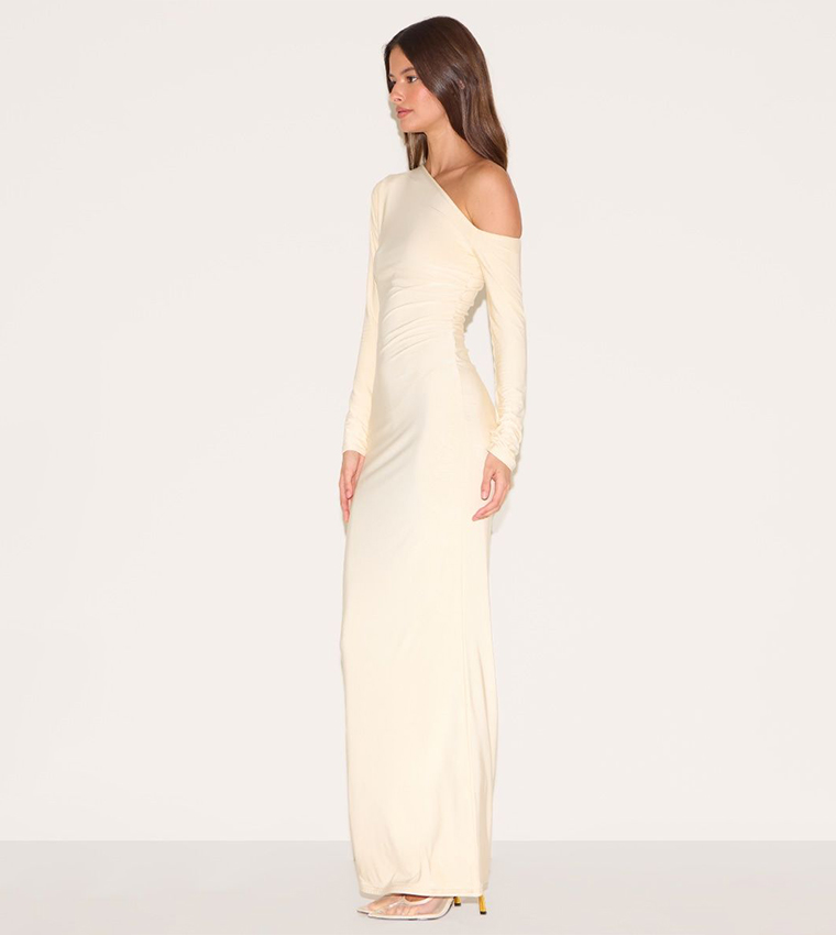 Butter Double Slinky Asymmetric Neckline Maxi Dress