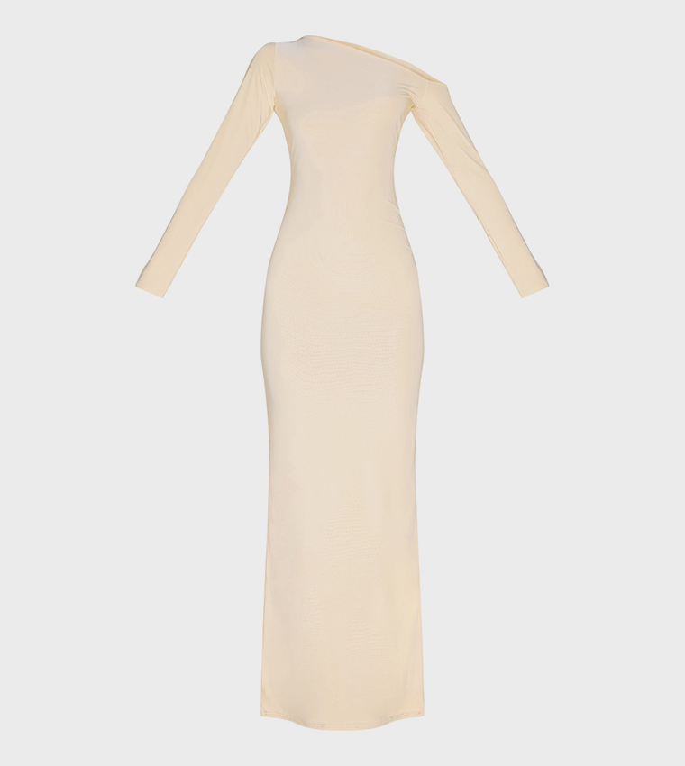 Butter Double Slinky Asymmetric Neckline Maxi Dress
