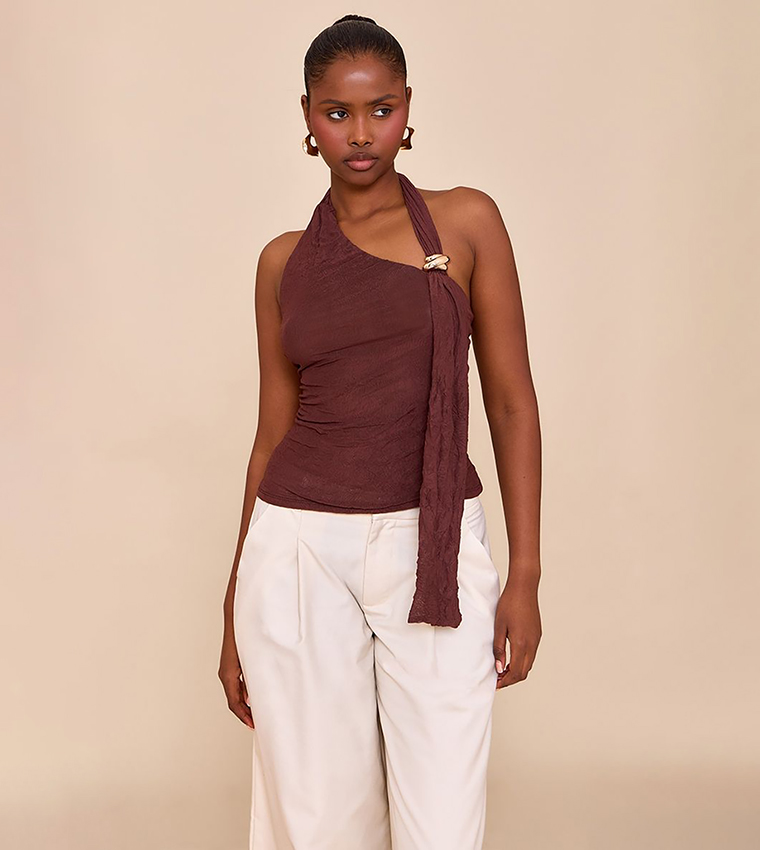 Double Layer Crinkle Mesh Drape Detail Crop Top