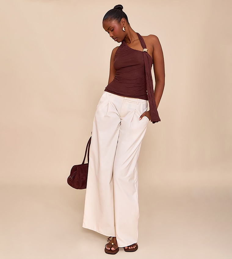 Double Layer Crinkle Mesh Drape Detail Crop Top