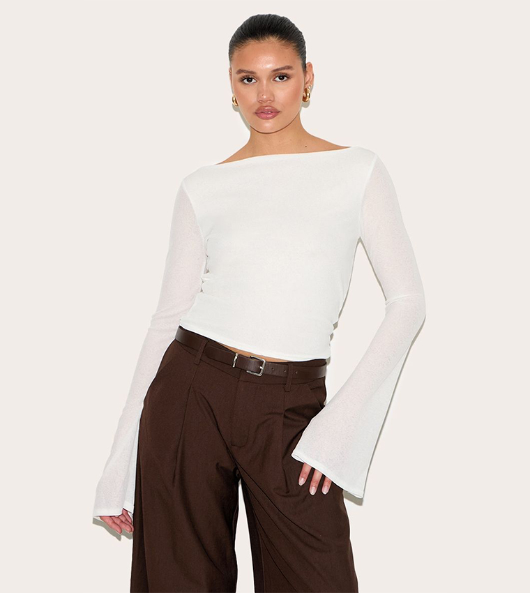 Double Layer Mesh Flared Sleeves Top