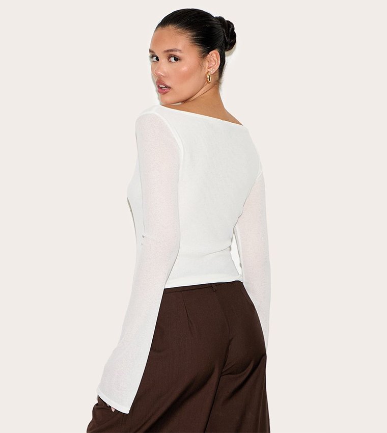 Double Layer Mesh Flared Sleeves Top