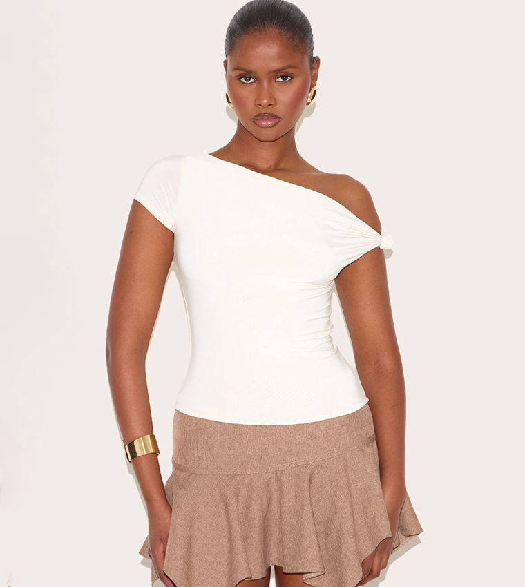 Double Layer Slinky Asymmetric Knot Detail Top