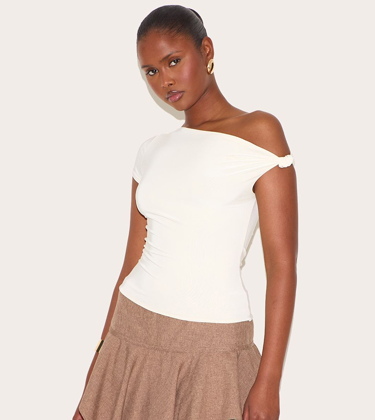 Double Layer Slinky Asymmetric Knot Detail Top