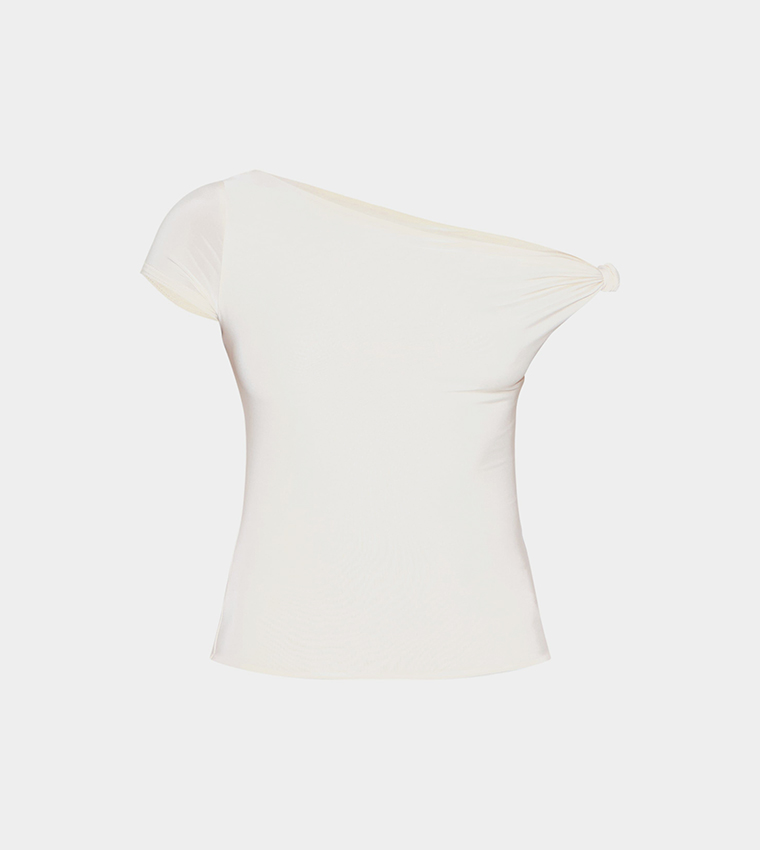 Double Layer Slinky Asymmetric Knot Detail Top