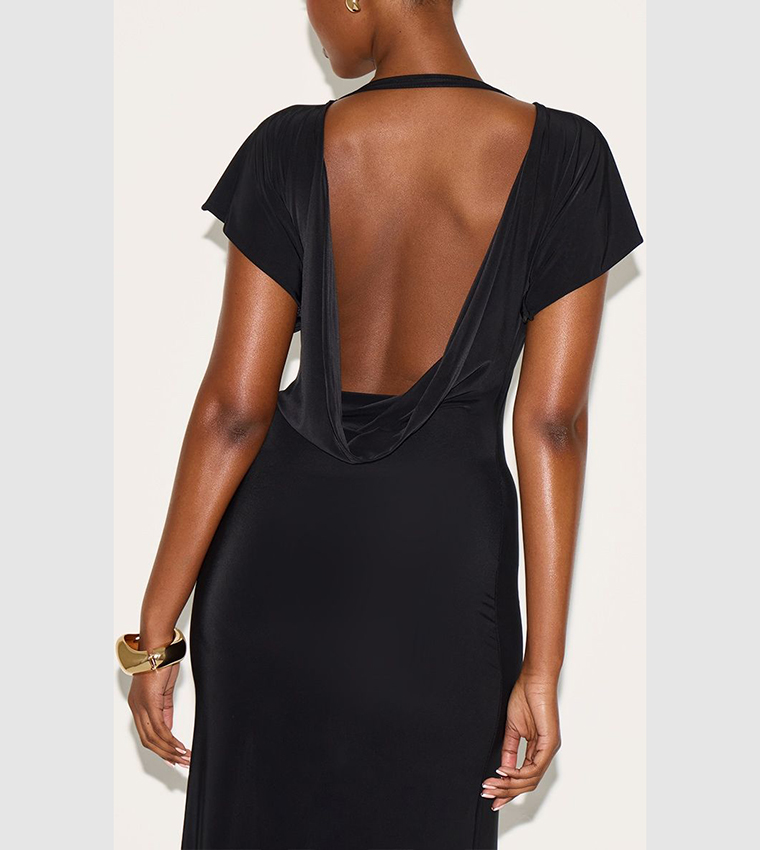 Double Layered Slinky Ruched Short Sleeve Maxi Dress