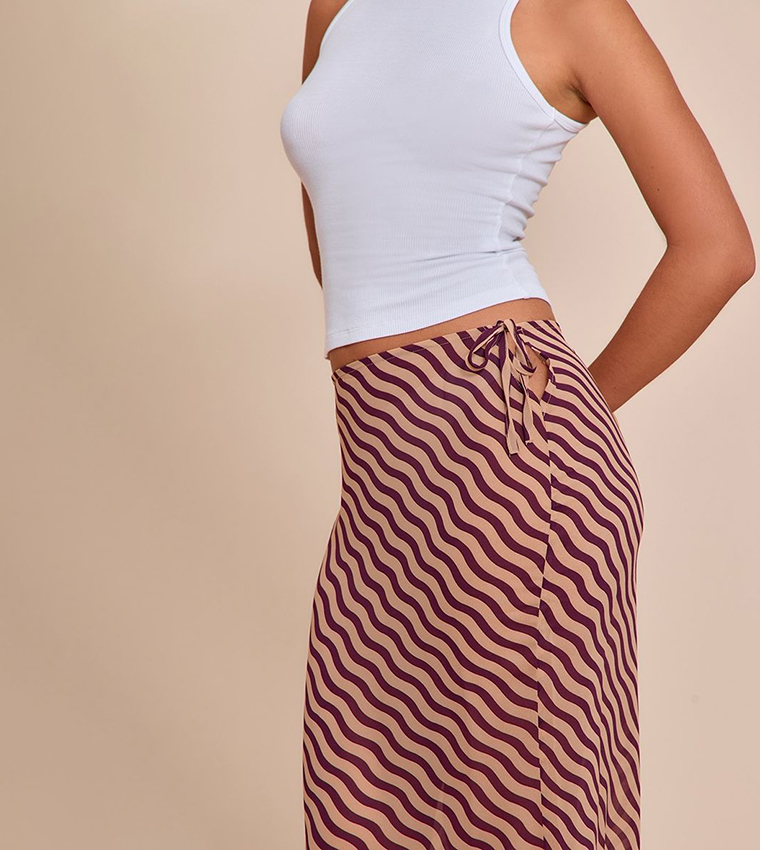 Striped Print Sheer Low Rise Maxi Skirt