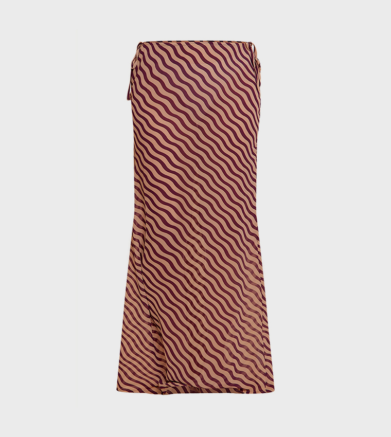 Striped Print Sheer Low Rise Maxi Skirt