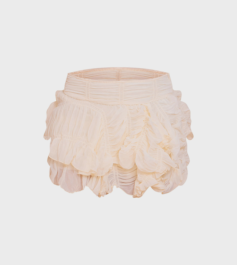 Ruched Textured Low Rise Mini Skirt