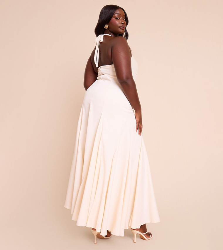 Curve Halterneck Ruched Bust Detail Maxi Dress