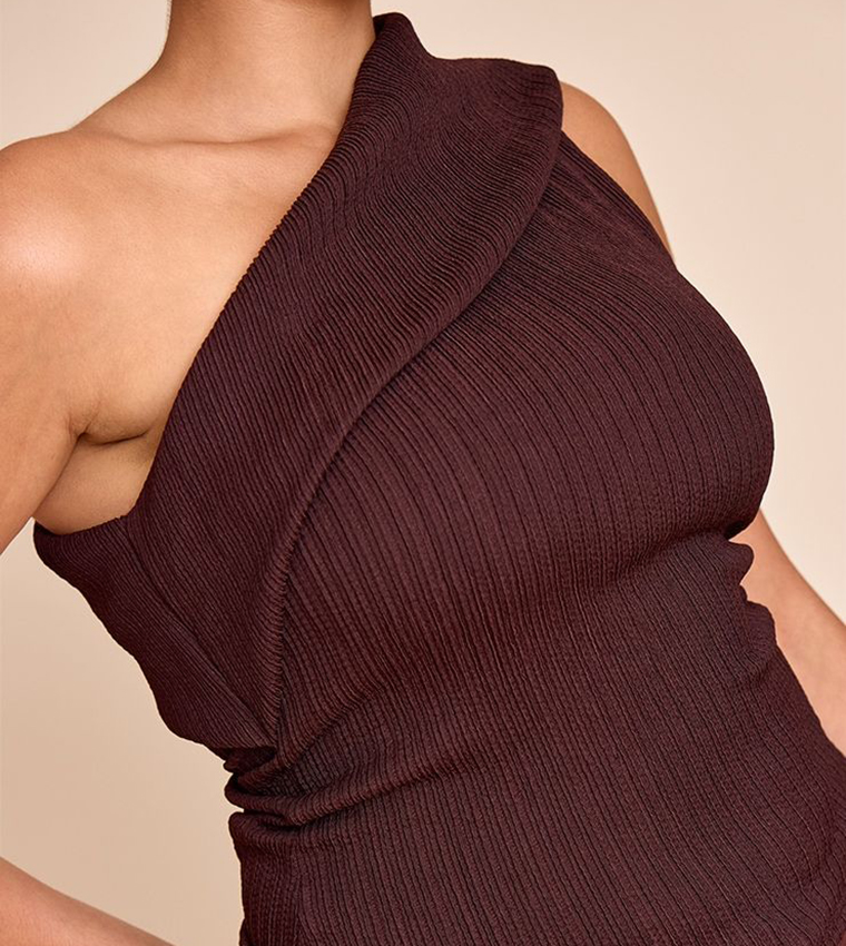 Curve Textured Fold Over One Shoulder Top