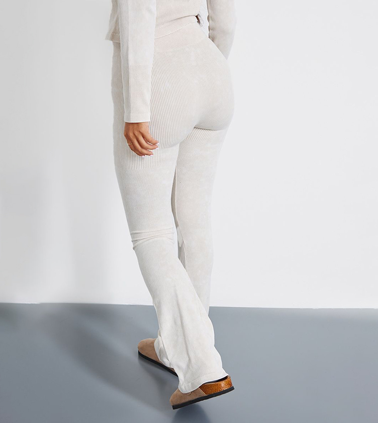 Petite Faded Contour Rib Button Detail Flared Leggings
