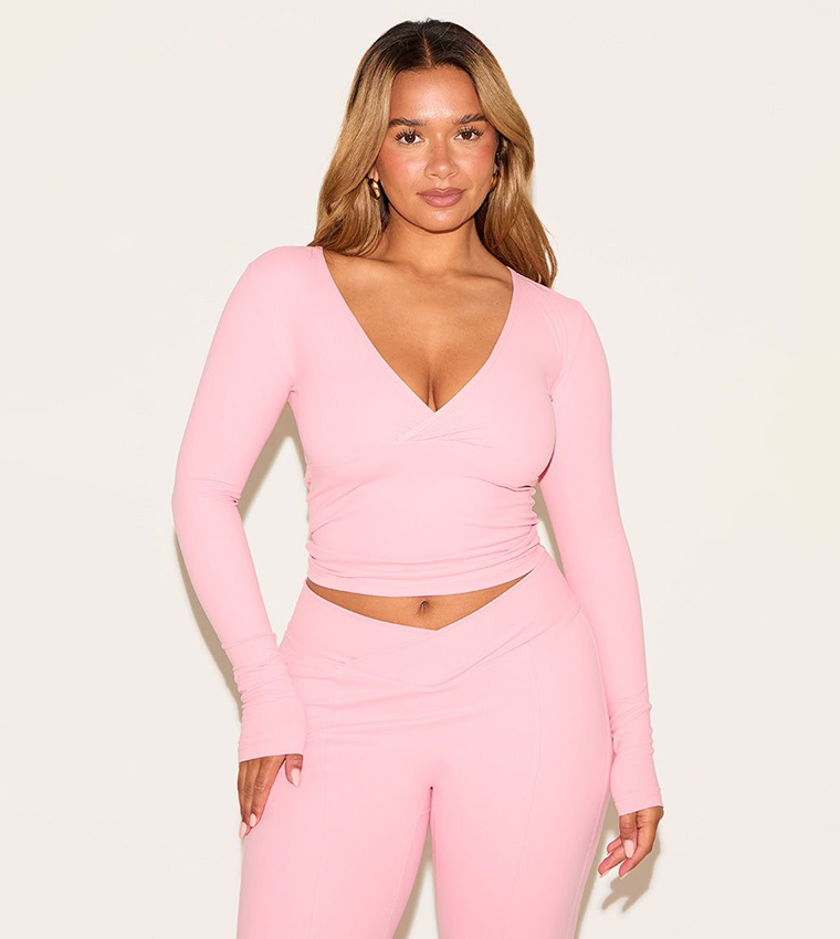 Shape Sculpt Wrap V-Neck Long Sleeves Top
