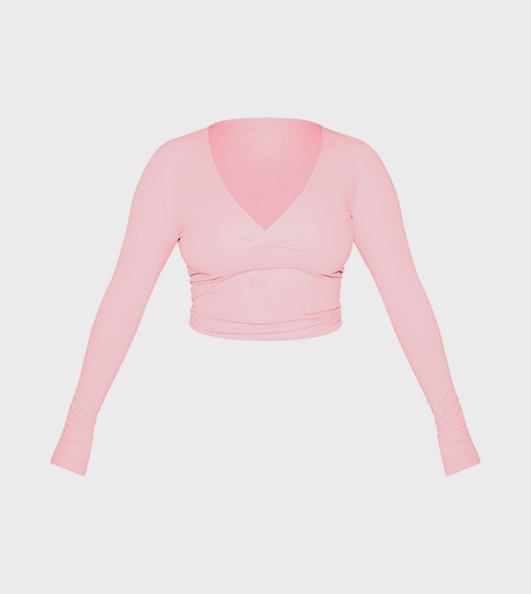 Shape Sculpt Wrap V-Neck Long Sleeves Top