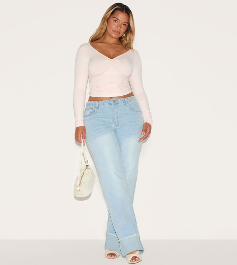 Curve Sculpt Ruched Bust Long Sleeves Top