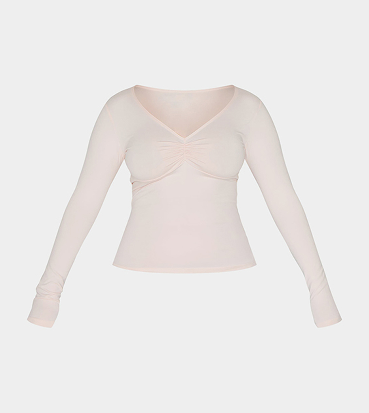 Curve Sculpt Ruched Bust Long Sleeves Top