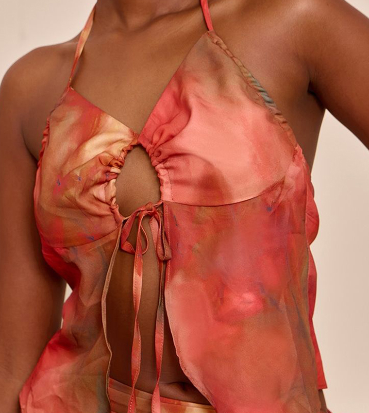 Floral Printed Split Hem Halterneck Cami Top