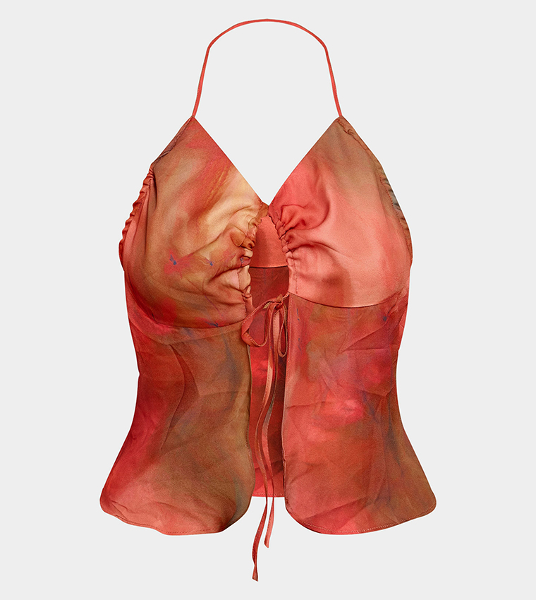 Floral Printed Split Hem Halterneck Cami Top
