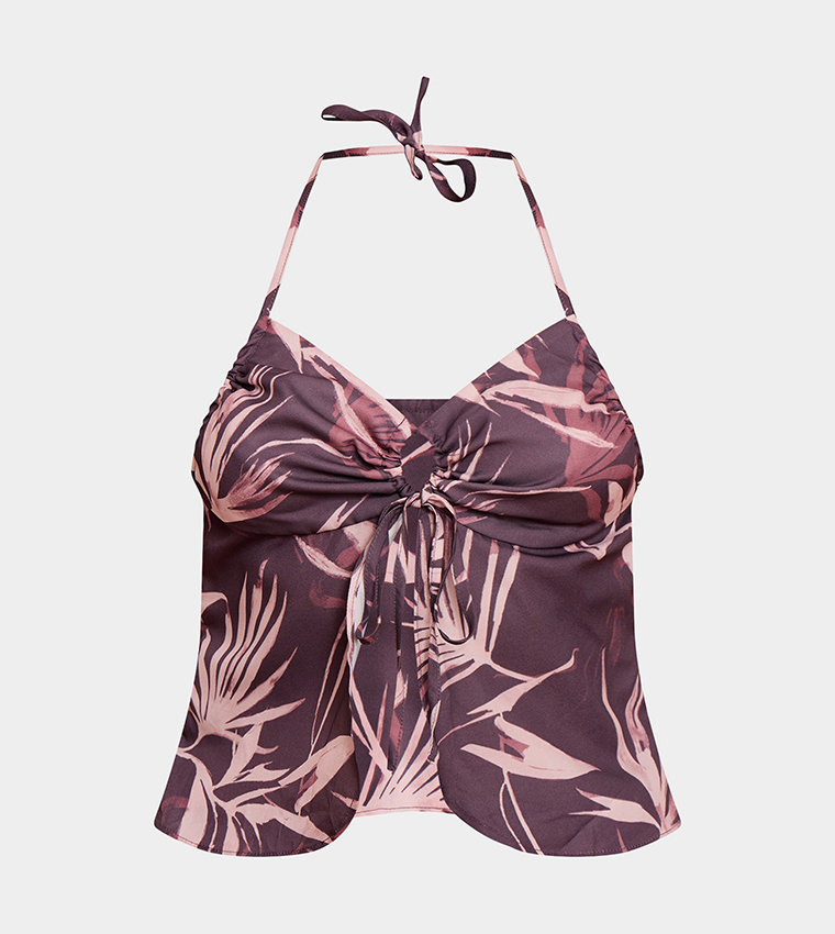 Floral Printed Split Hem Halterneck Cami Top