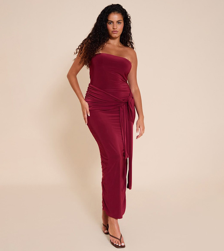 Curve Tie Detail Bandeau Soft Touch Maxi Dress