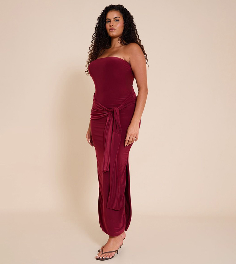 Curve Tie Detail Bandeau Soft Touch Maxi Dress