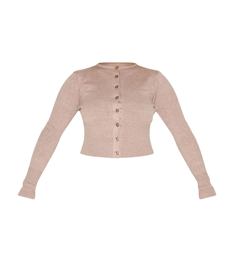 Ribbed Shape Mocha Button Front Wide Crop Cardigan
