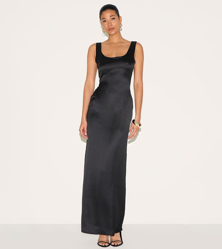 Satin Scoop Neck Maxi Dress