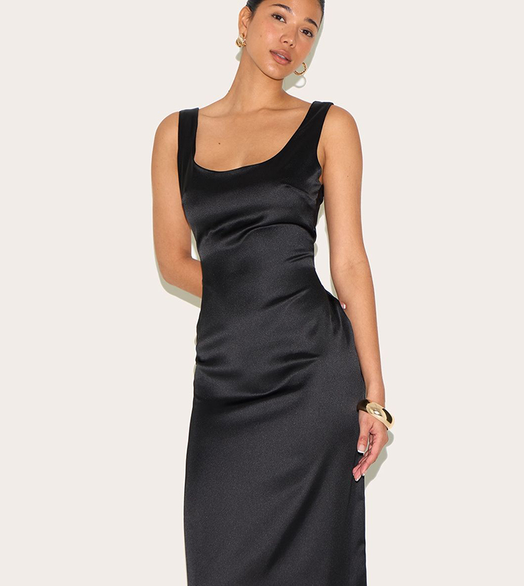 Satin Scoop Neck Maxi Dress