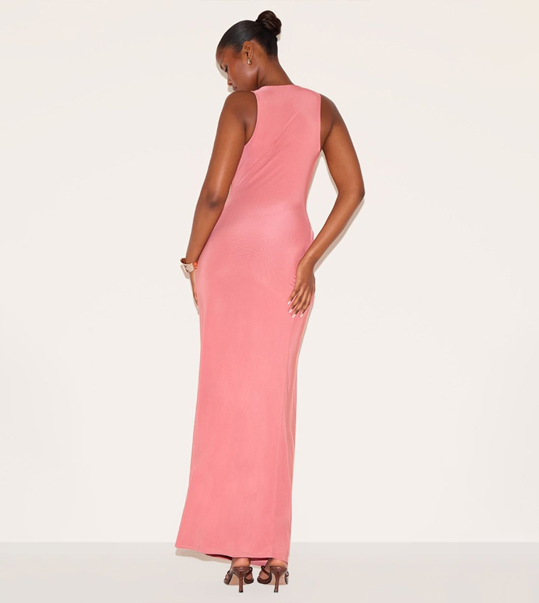 Buy PrettyLittleThing Double Layer Slinky Drop Waist Ruched Maxi Dress In  Pink | 6thStreet UAE
