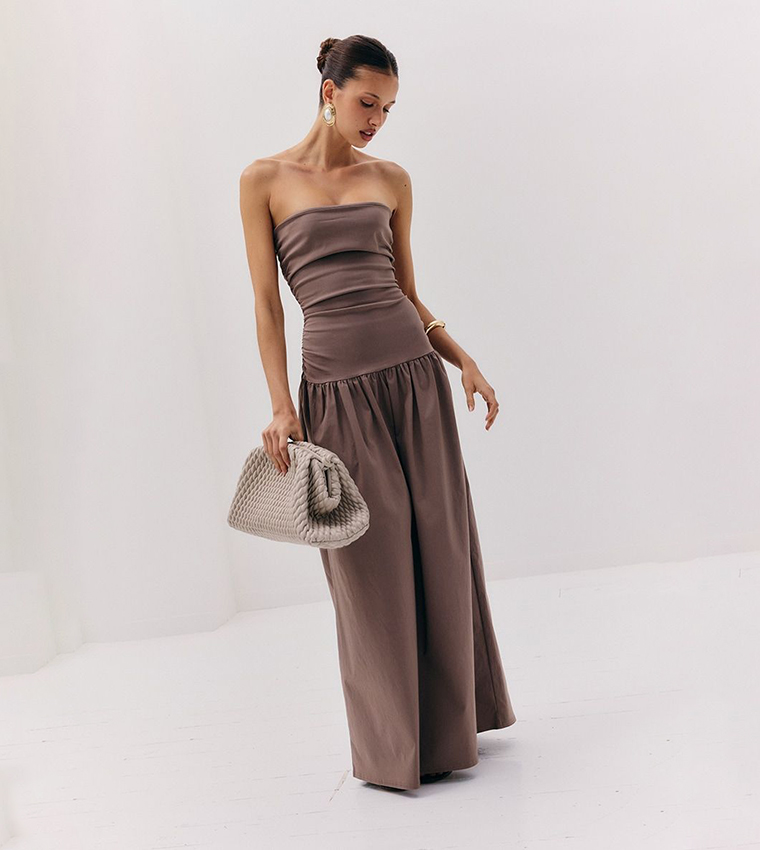 Stretch Strapless Ruched Maxi Dress
