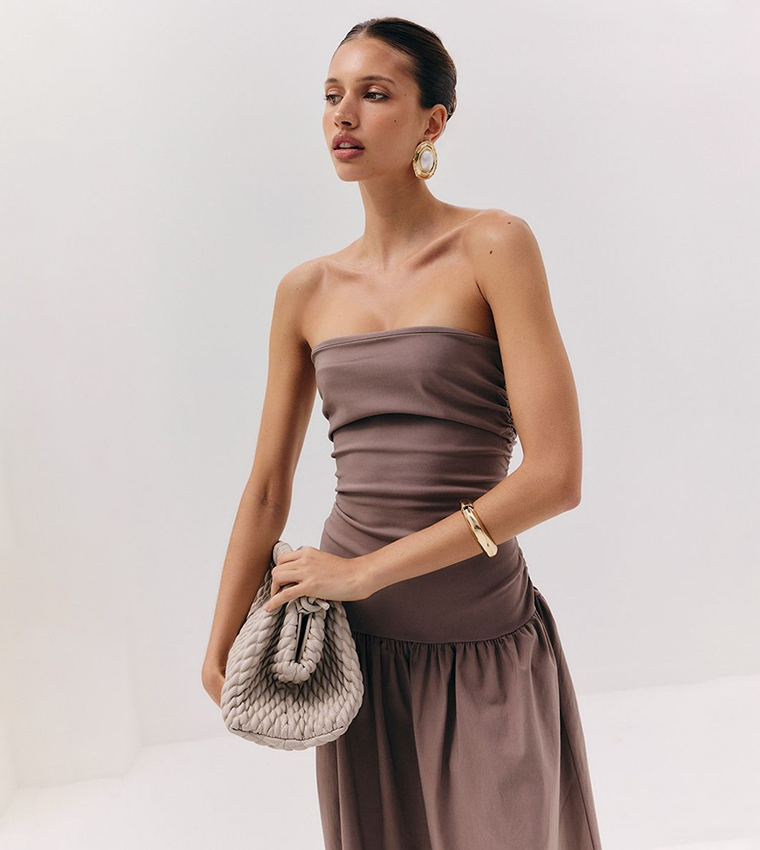 Stretch Strapless Ruched Maxi Dress