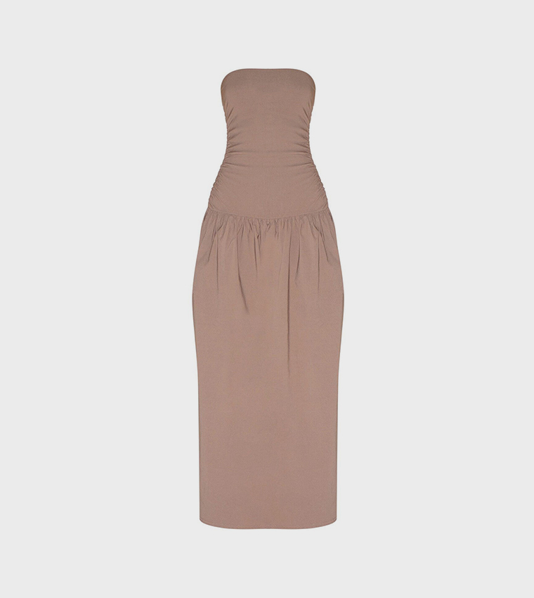 Stretch Strapless Ruched Maxi Dress