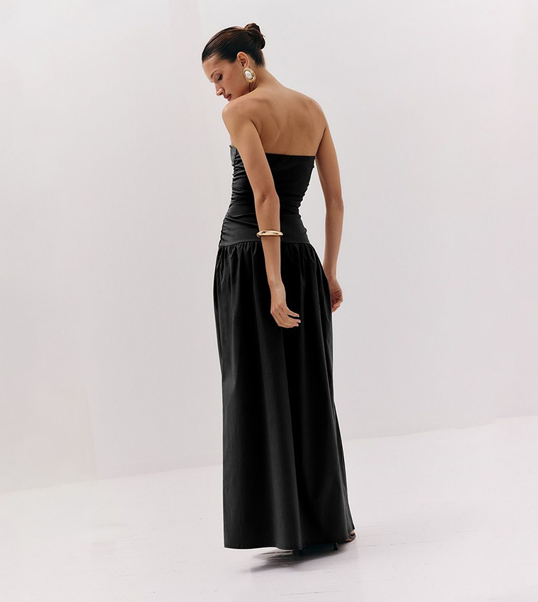 Stretch Strapless Ruched Maxi Dress