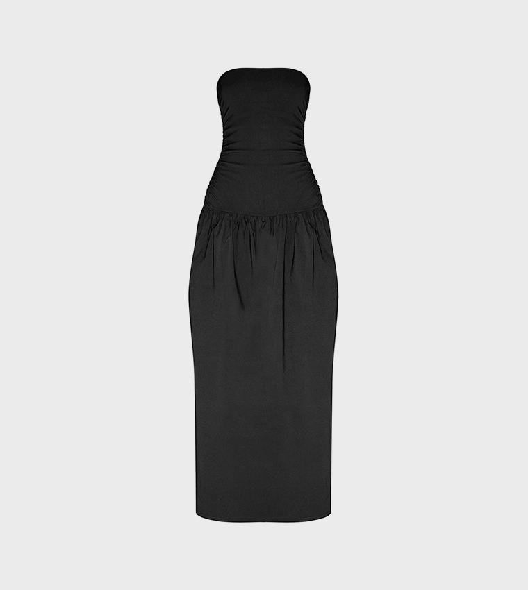 Stretch Strapless Ruched Maxi Dress