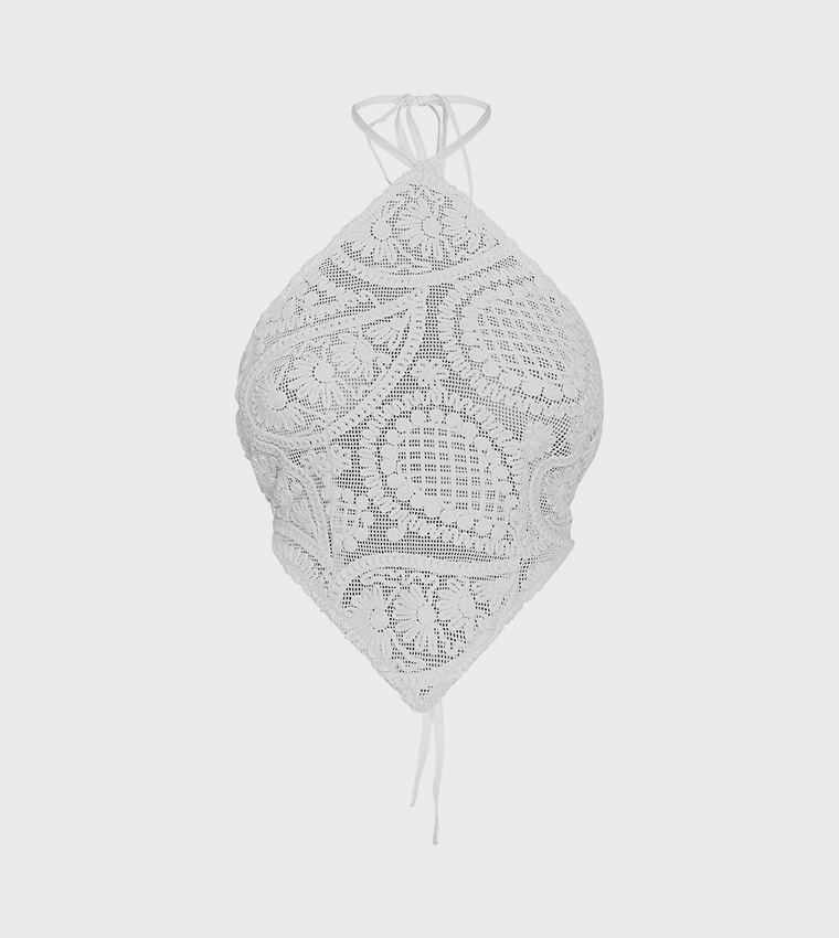 Embroidered Halterneck Tie Back Crop Top