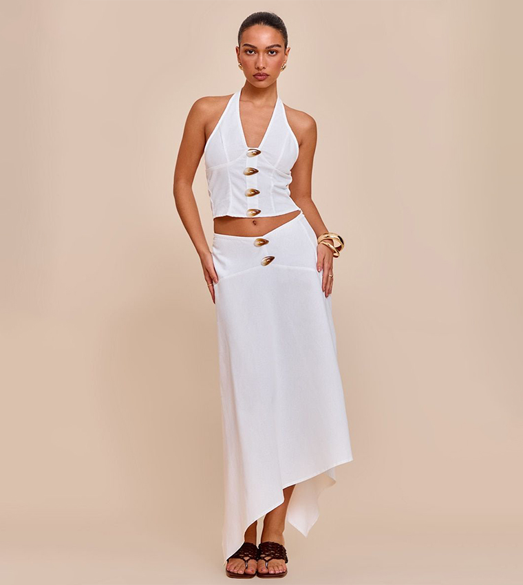 Asymmetric Hem Maxi Skirt